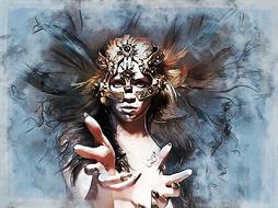 young girl in fantasy headdress, digital art