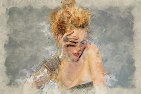 Beautiful and colorful drawing of the blonde woman with the bracelets and ring