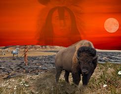 landscape with bison and warriors