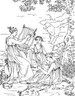 drawn greek women with harps