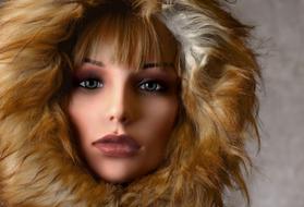 Woman in red Winter hat, head portrait