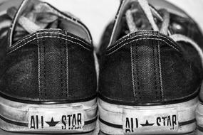 worn out sports shoes, close-up rear view