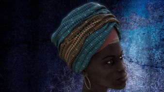 portrait of young dark skin woman with colorful headwear