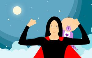 painted supermom and a child on the shoulder