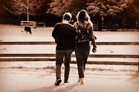 monochrome, couple standing by the fence