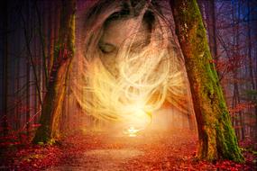 portrait of a woman in mystic forest as a fantasy