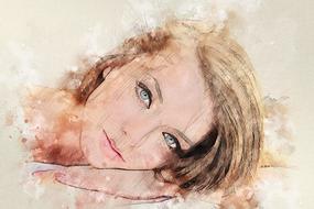 portrait of beautiful young woman with grey eyes, digital art