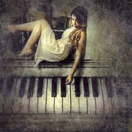 photomontage girl on the piano