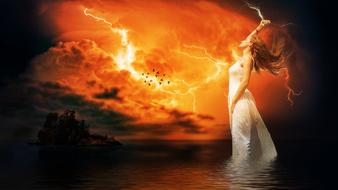 Goddessphoto of a girl in front of the sky with lightning