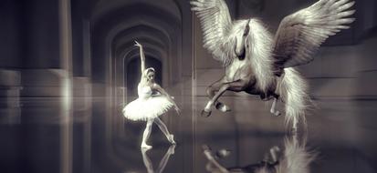 ballerina and horse as a mystical fantasy