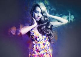 painted female model in floral dress