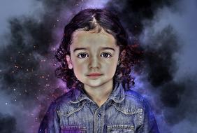 child portrait curly hair drawing