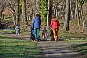 Walkers in park, People with Children
