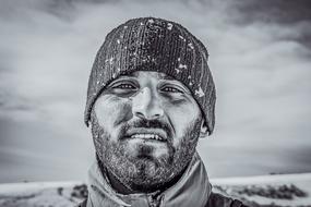 tourist in the canyon in winter in black and white background