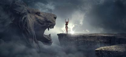 Clipart of Woman on the edge with the Big Lion