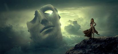 Fantasy, male Mask, Clouds and girl