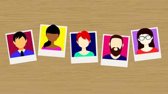 people avatars on brown background
