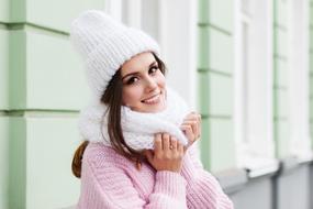 happy Adult Woman in winter hat, Portrait