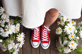 Flowers white dress red converse