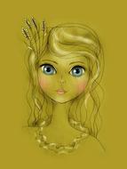 golden image of a princess with big eyes