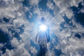 shining female silhouette at sky, digital art
