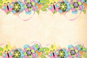 Beautiful, vintage card, among the beautiful frame, with the colorful flowers and ribbons, clipart