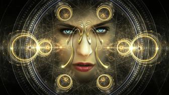 Fantasy Portrait of woman with golden Lights