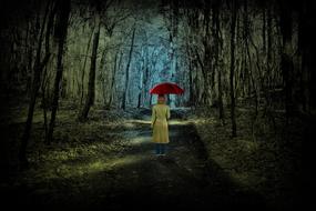 Forest Woman red umbrella
