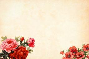 roses and red flowers are painted on a pink blank