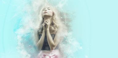 beautiful blonde young girl Praying to heaven, digital art