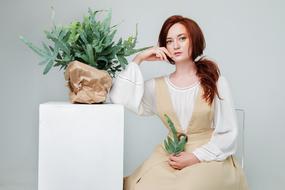 Girl Woman Young green plant