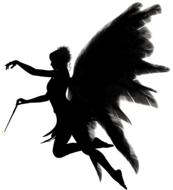 silhouette of a fairy with wings on a white background