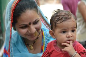 portrait of a mother with her son in India