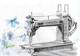 clipart of vintage sewing machine and flowers