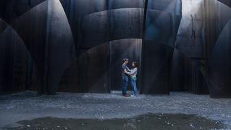 happy couple in labyrinth