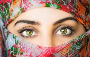 portrait of a beautiful girl in a colorful headscarf