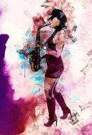 woman saxophone music drawing