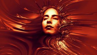 surreal red-gold portrait of a girl