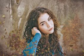 portrait of a girl among the autumn foliage, digital art