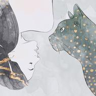 drawing of the woman and cat