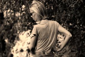 back view of Young Woman outdoor