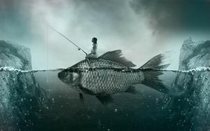 woman on a fish in the water as a fantasy