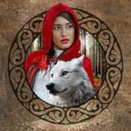 Red Riding Hood, portrait of young girl with Wolf