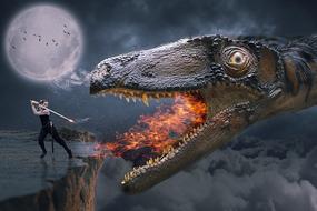 Manipulation Dragon fire Woman and moon