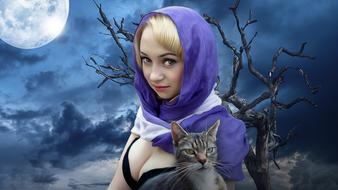 clipart of Fantasy Gothic Witch and cat