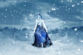 fantasy clipart of Escaping Girl Woman at winter