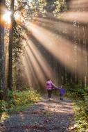 hiking boy with mother in Canada