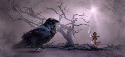 crow and mystical woman