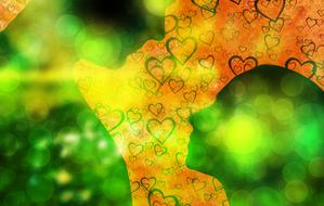 yellow and green wallpaper with heart shapes