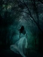 image of a bride in a dark mystical forest